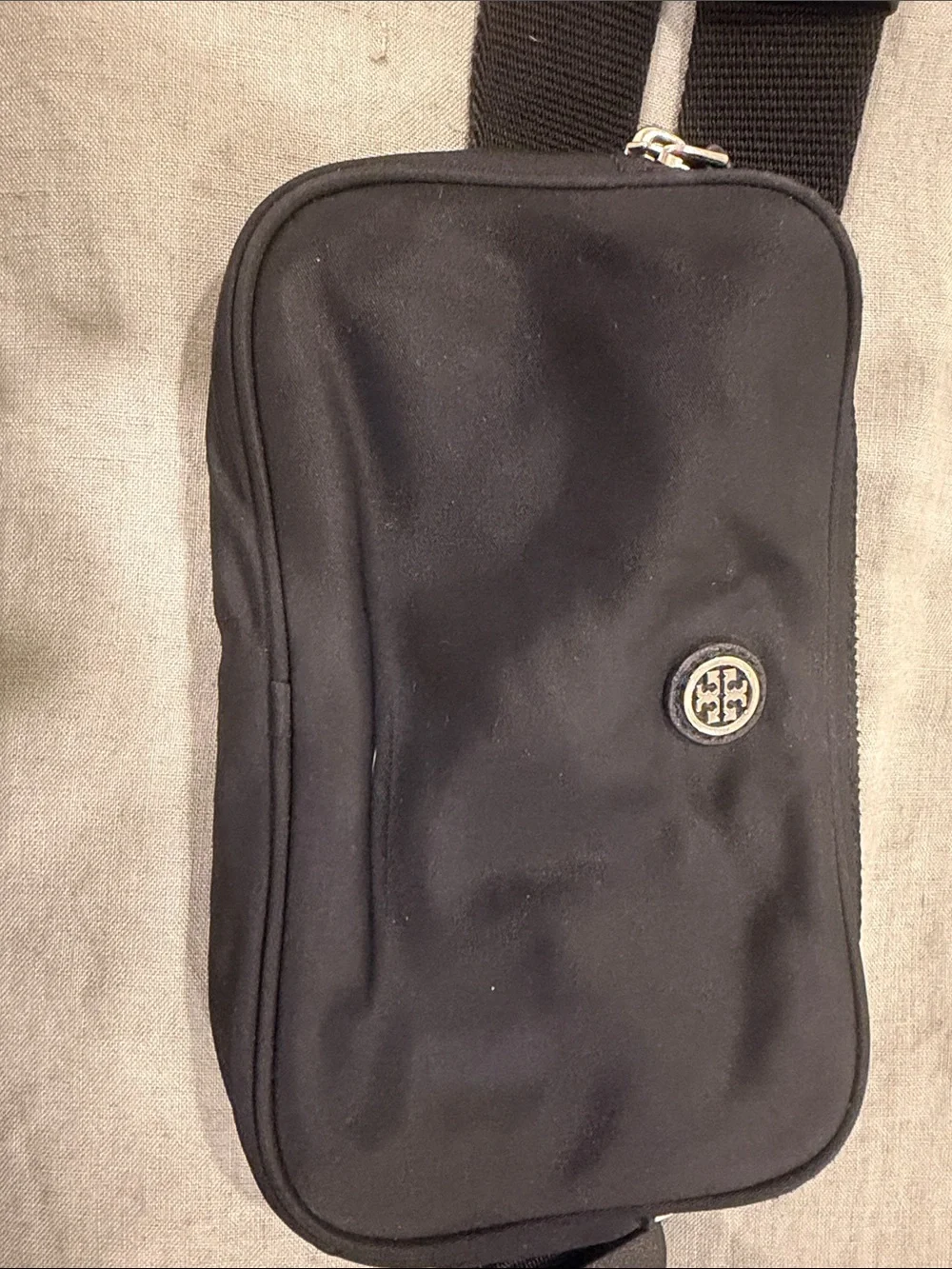 Tory Burch Black Nylon Belt Bag with Logo Medallion